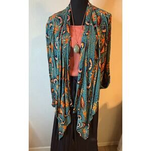 ANTHROPOLOGIE PATRONS OF PEACE Blue Green Boho Hippie Kimono Cardigan